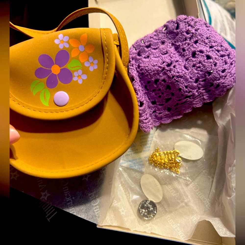 American Girl Yellow Purse with Purple Crochet Hat